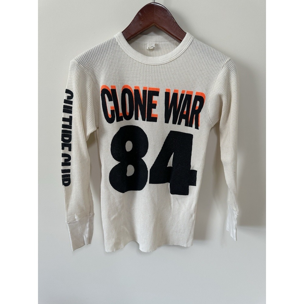 Vintage 1984 Culture Club Clone War Band Shirt Waffle Knit Thermal White Mens S